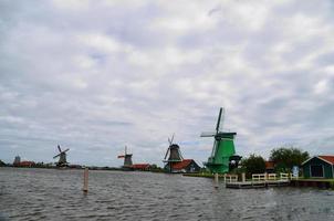 windmills at lake photo