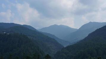 The beautiful mountains landscapes with the green forest and little village as background in the countryside of the China photo