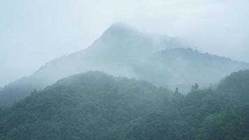 The beautiful mountains landscapes with the green forest and little village as background in the countryside of the China photo