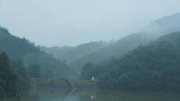 The beautiful mountains landscapes with the green forest and little village as background in the countryside of the China photo