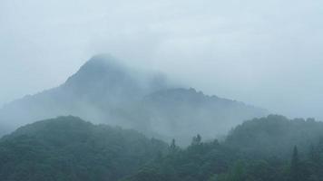 The beautiful mountains landscapes with the green forest and little village as background in the countryside of the China photo