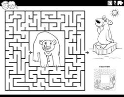 maze with cartoon polar bears coloring book page vector