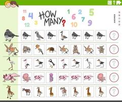 counting task for kids with cartoon animal characters vector