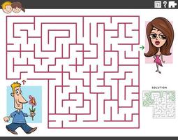 maze game with cartoon man and his girlfriend vector