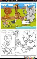 Grupo de personajes de animales de dibujos animados página de libro para colorear vector