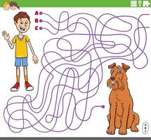 maze game with cartoon boy character and his dog vector