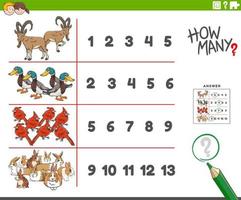 counting educational task with cartoon animal characters vector