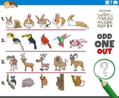 odd one out task with cartoon animal characters vector