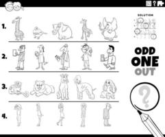 odd one out task with cartoon characters coloring book page vector