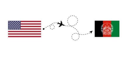 Vuelo y viaje desde EE. UU. a Afganistán en avión de pasajeros concepto de viaje vector