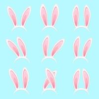 Rabbit ears collection for Easter. Set of masks isolated on white. Vector illustration
