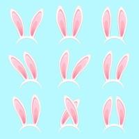 Rabbit ears collection for Easter. Set of masks isolated on white. Vector illustration