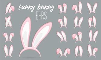 Rabbit ears collection for Easter. Set of masks isolated on white. Vector illustration