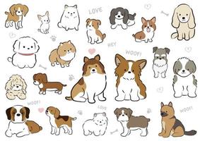 Set Of Vector Cute Cartoonish Dogs Isolated On A White Background.