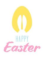 Happy Easter card or poster with cute egg and bunny ears silhouette on pastel background. Simple minimalistic design. Vector