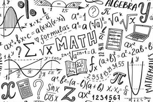 conjunto de iconos de símbolos matemáticos. diseño de garabatos de álgebra o matemáticas. concepto de educación y estudio. fondo de regreso a la escuela para cuaderno, no bloc, cuaderno de bocetos. ilustración dibujada a mano. vector