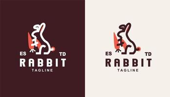 diseño simple de logotipo monoline de conejo y zanahoria para tienda de mascotas vector