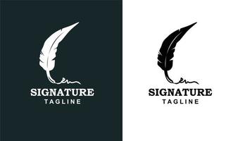 pluma retro vintage y firma para escribir o diseño de logotipo de marca vector