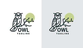 Owl retro in tree and light moon . natural bird simple logo for brand and company vector