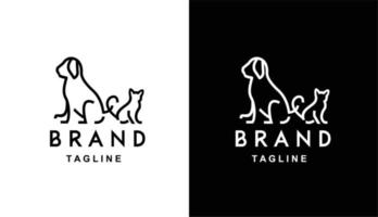 cat dan dog somple monoline logo for brand pet shop and company vector