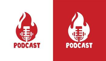 micrófono en llamas, logotipo clásico de fuego de podcast para música de podcast, logotipo simple para marcas y empresas vector