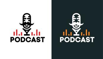 mic with classic minimalist mustache, simple monoline mic for podcast logo vector