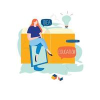 educación, educación a distancia, estudio en Internet, e-learning, ilustración de vector plano de aprendizaje remoto. clases en línea, cursos de capacitación, tutoriales, diseño de aprendizaje en el hogar para gráficos móviles y web