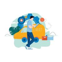 Delivery services, fast home delivery, courier, cargo shipment flat vector illustration design. Shipping order, fast relocation , transportation design for mobile and web graphics