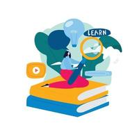 Education, distance education, internet studying, e-learning flat vector illustration. Online classes, training courses, tutorials, online education design for mobile and web graphics