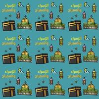 Isra Mi'raj doodle seamless pattern vector design. arabic translate is Prophet Mohammad journey