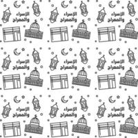 Isra Mi'raj doodle seamless pattern vector design. arabic translate is Prophet Mohammad journey