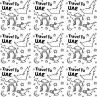 viajar a los emiratos árabes unidos doodle diseño de vector de patrones sin fisuras