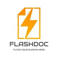 plantilla de logotipo de vector de documento flash. este diseño usa papel y símbolo rápido o trueno.