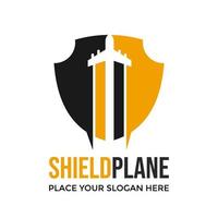 Shield plane vector logo template. This design use protection symbol. Suitable for travel business.