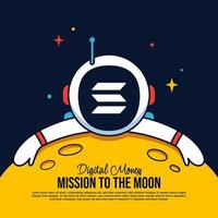 Solana Astronaut hugging the Moon cartoon background, Mission to the moon background, Cryptocurrency mining and financial concept vector