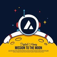 Avalanche AVAX Astronaut hugging the Moon cartoon background, Mission to the moon background, Cryptocurrency mining and financial concept vector