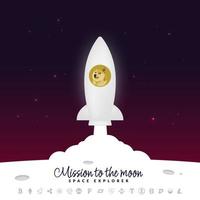 Mission to the moon background, Doge coin Spaceship launching to the moon, Cryptocurrency icons and financial concept vector