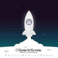 Mission to the moon background, Shiba inu Spaceship launching to the moon, Cryptocurrency icons and financial concept vector