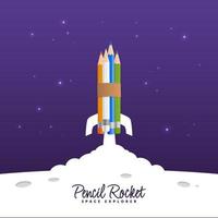Welcome back to school background with colour pencils, Concept of education banner with  pencils rocket launching to space vector