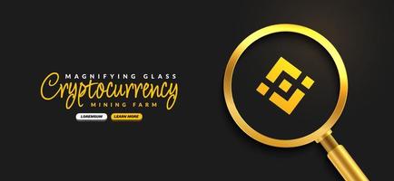 Binance BNB Crypto currency with golden magnifying glass background, Digital money exchange of Blockchain technology banner, Cryptocurrency financial concept vector