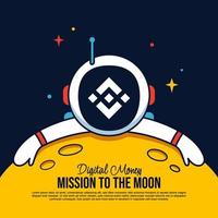 Binance BNB Astronaut hugging the Moon cartoon background, Mission to the moon background, Cryptocurrency mining and financial concept vector