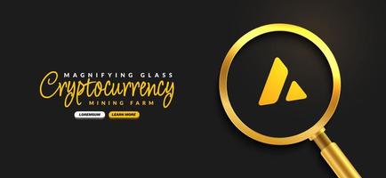 Avalanche AVAX Crypto currency with golden magnifying glass background, Digital money exchange of Blockchain technology banner, Cryptocurrency financial concept vector