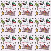 Kuwait National Day doodle seamless pattern vector design