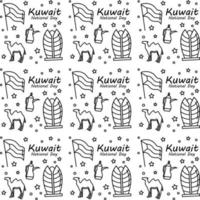 día nacional de kuwait doodle diseño de vector de patrones sin fisuras