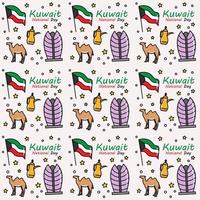 día nacional de kuwait doodle diseño de vector de patrones sin fisuras