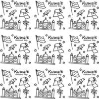 día nacional de kuwait doodle diseño de vector de patrones sin fisuras