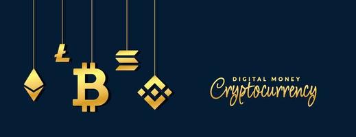 Crypto currency icons background, Digital money exchange of Blockchain technology banner, Cryptocurrency mining and financial concept vector