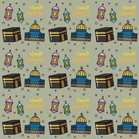 Isra Mi'raj doodle seamless pattern vector design. arabic translate is Prophet Mohammad journey