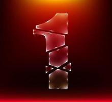 poly luxury glass number character 1 one slash by sword with red color background. vector