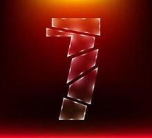 poly luxury glass number character 7 seven slash by sword with red color background. vector